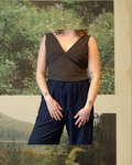 dark brown linen deep v tank
