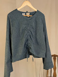 blue mini check long sleeve scrunch blouse