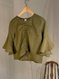 pesto mini check long sleeve scrunch blouse