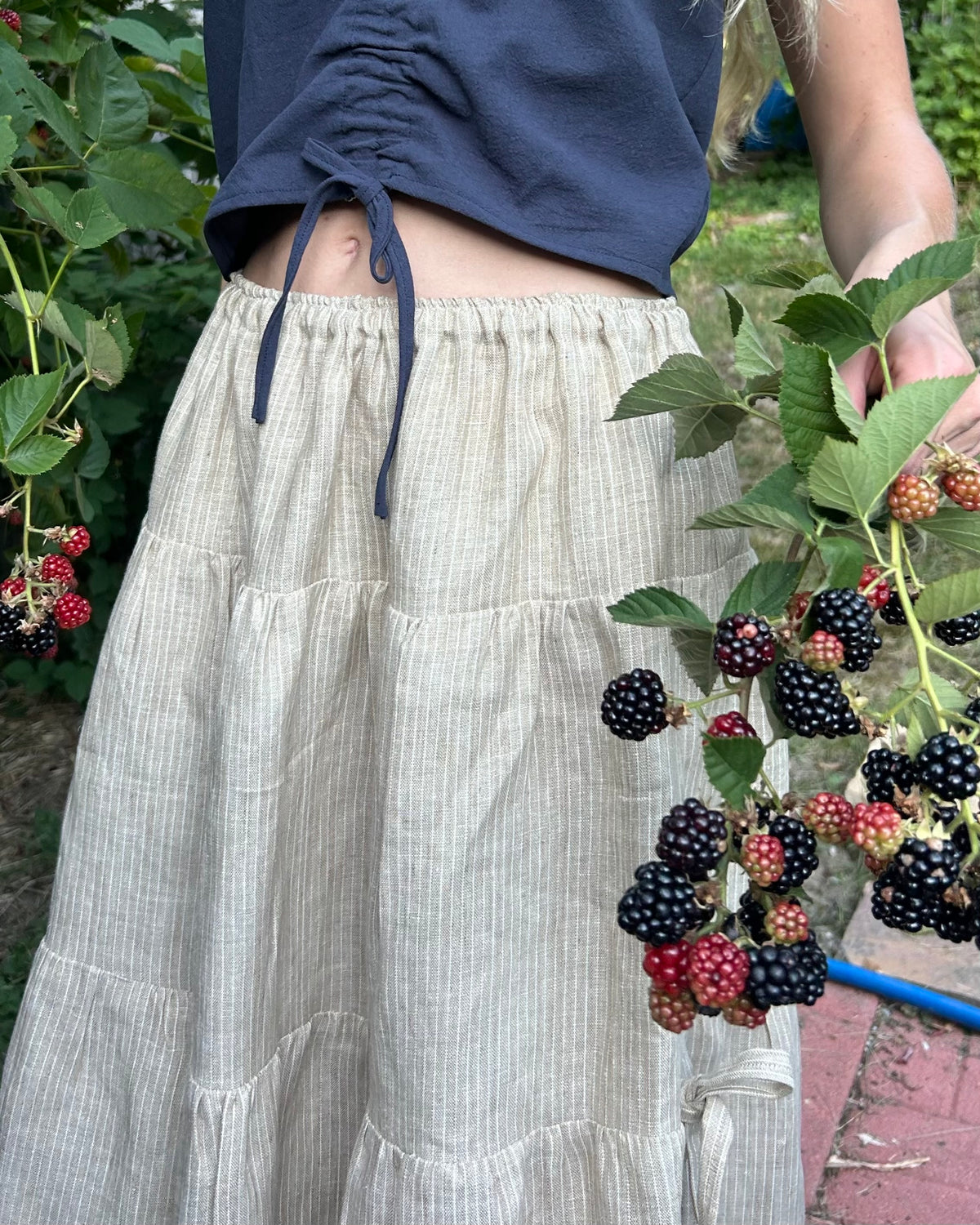 natural pin stripe three tiered skirt