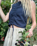 navy scrunch blouse