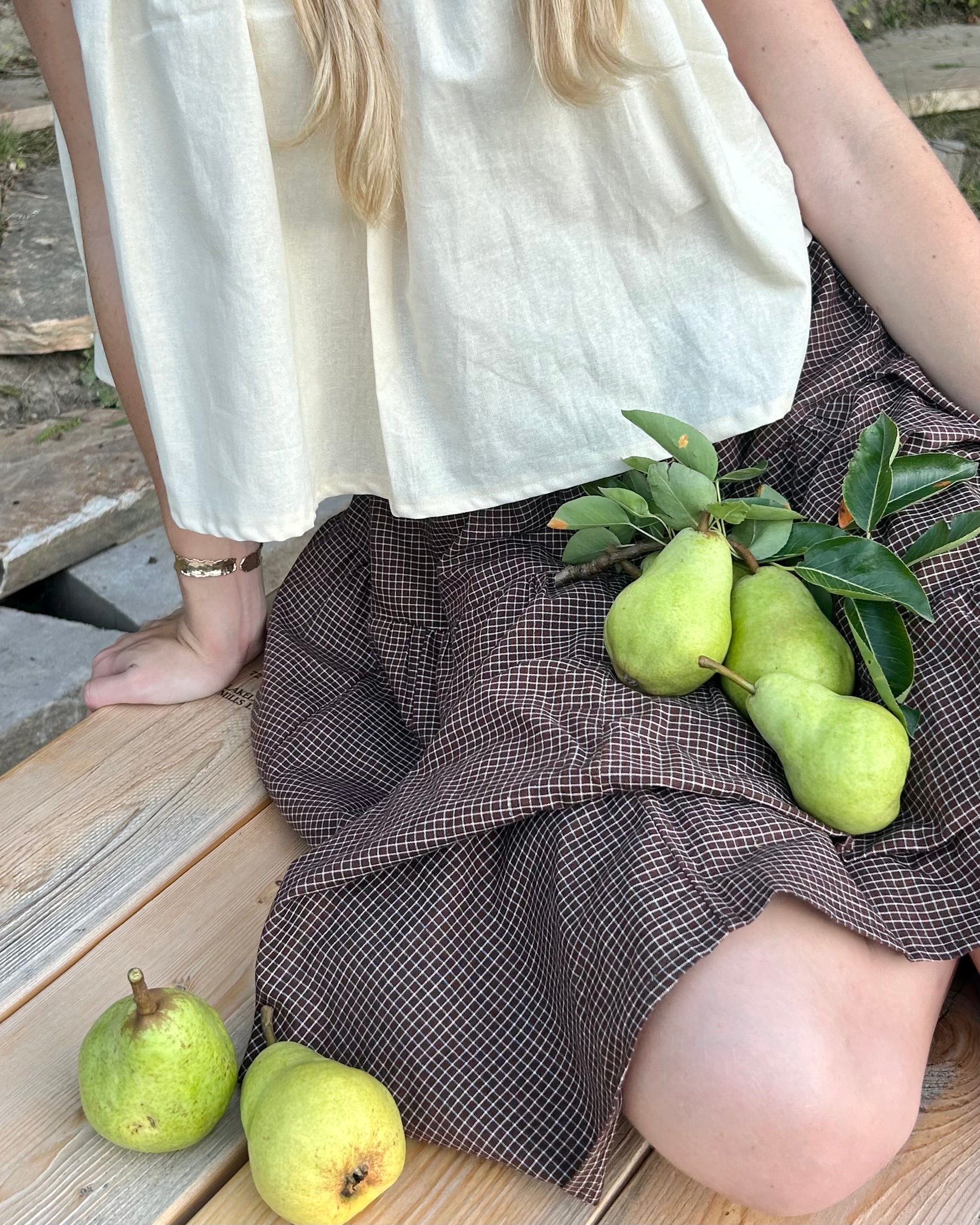 brown mini check three tiered skirt