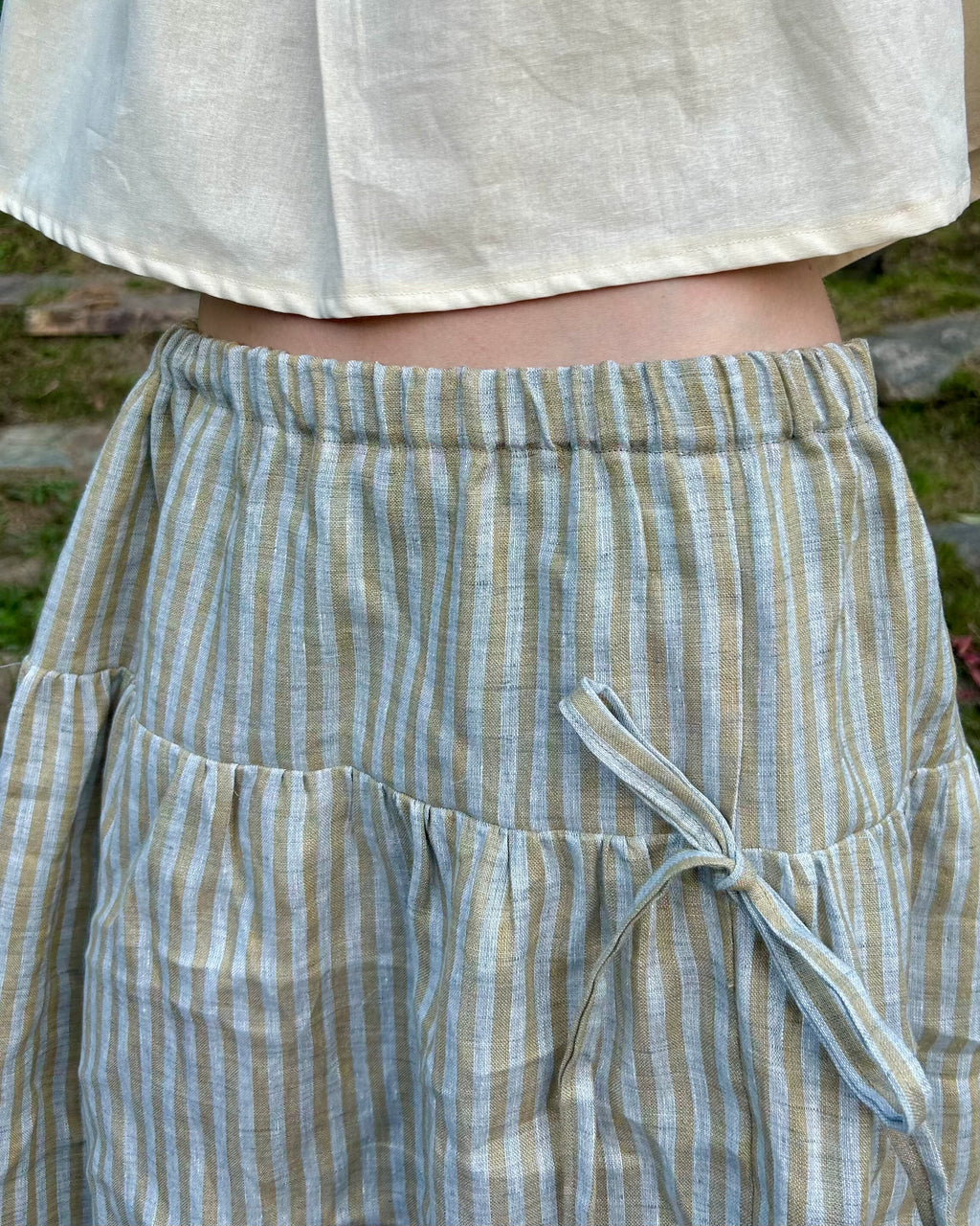 mustard + natural stripe two tiered skirt