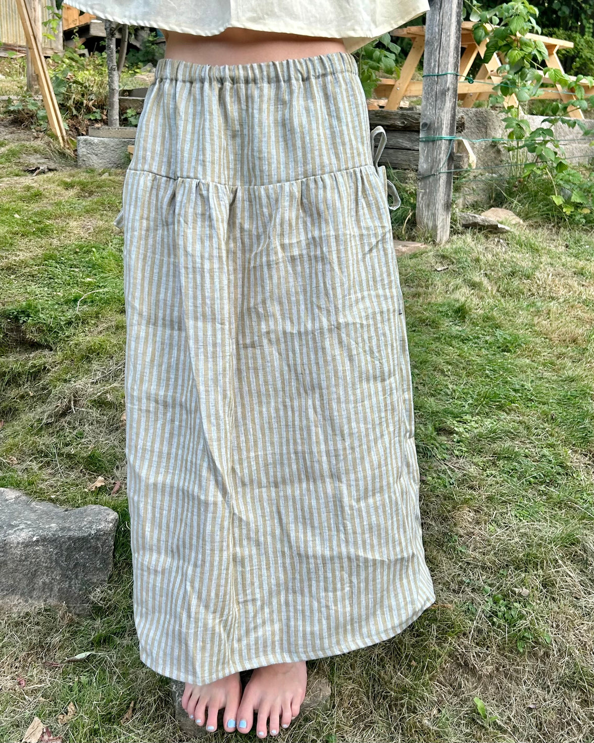 mustard + natural stripe two tiered skirt