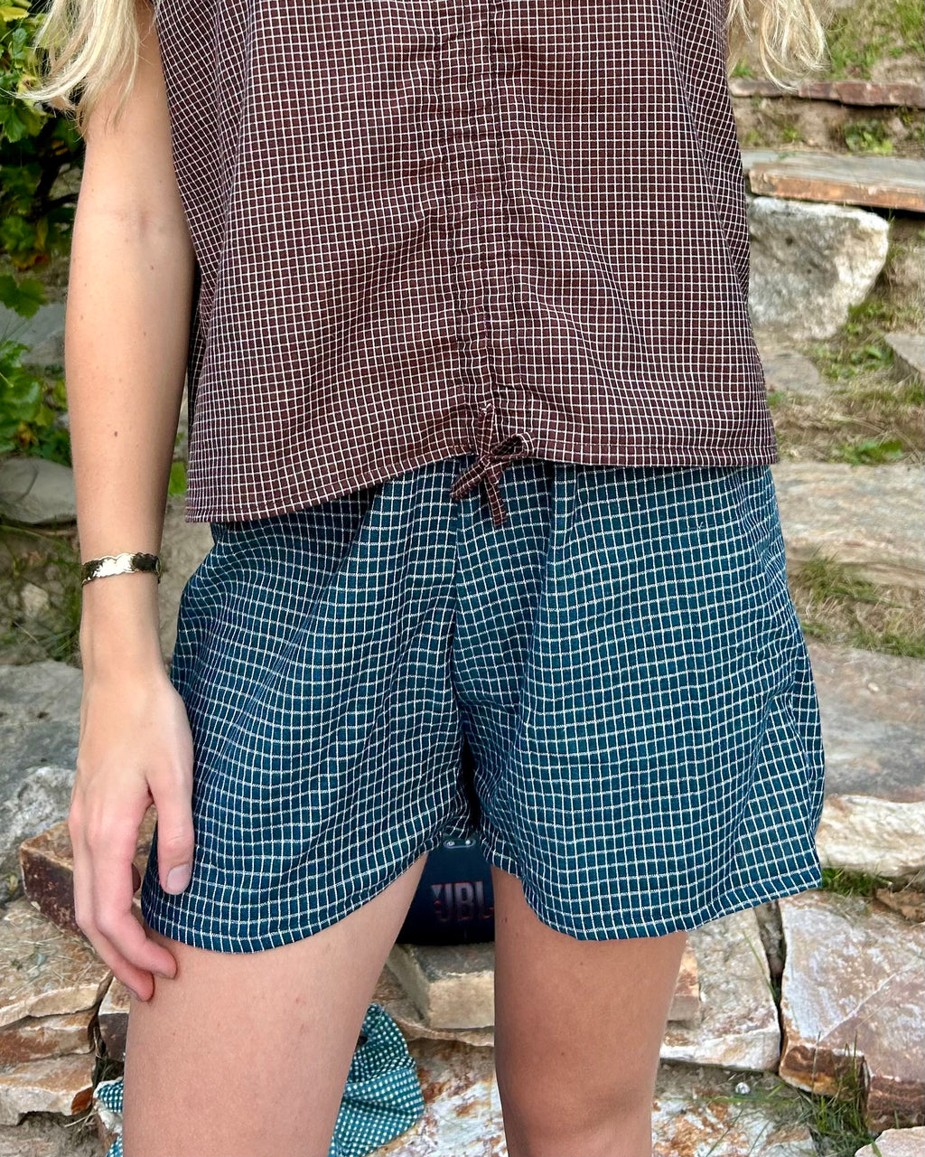 blue mini check boxer shorts