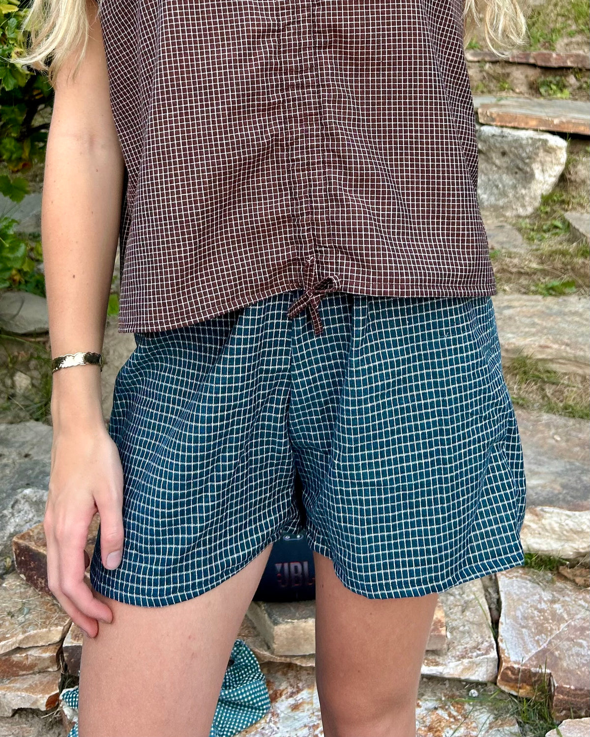 blue mini check boxer shorts