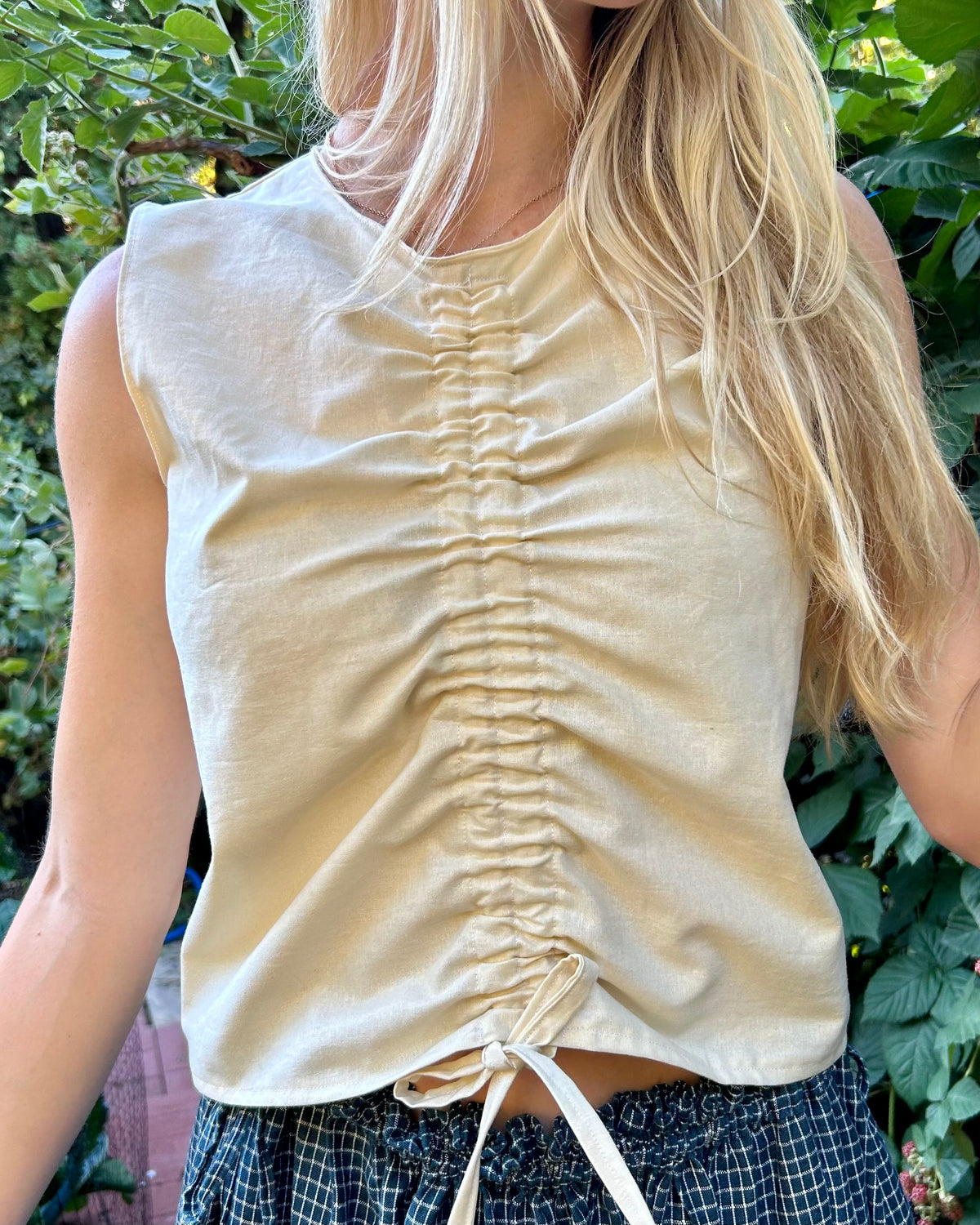 cream scrunch blouse