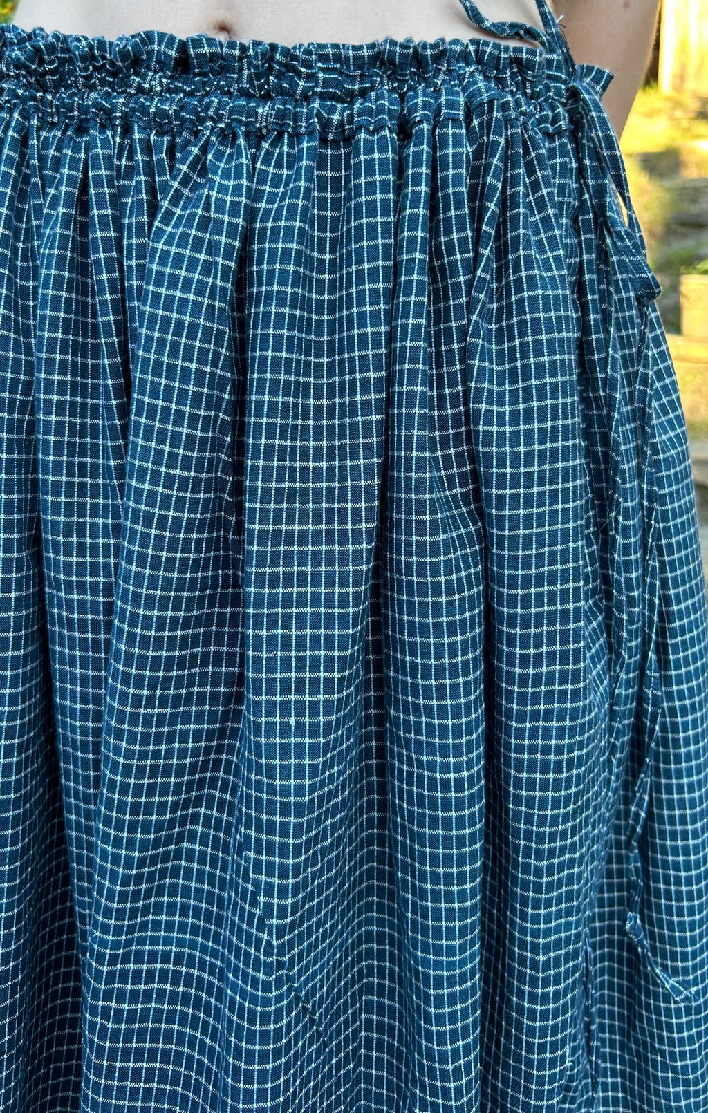 blue mini check drawstring skirt