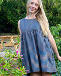 blue + orange plaid pinafore dress