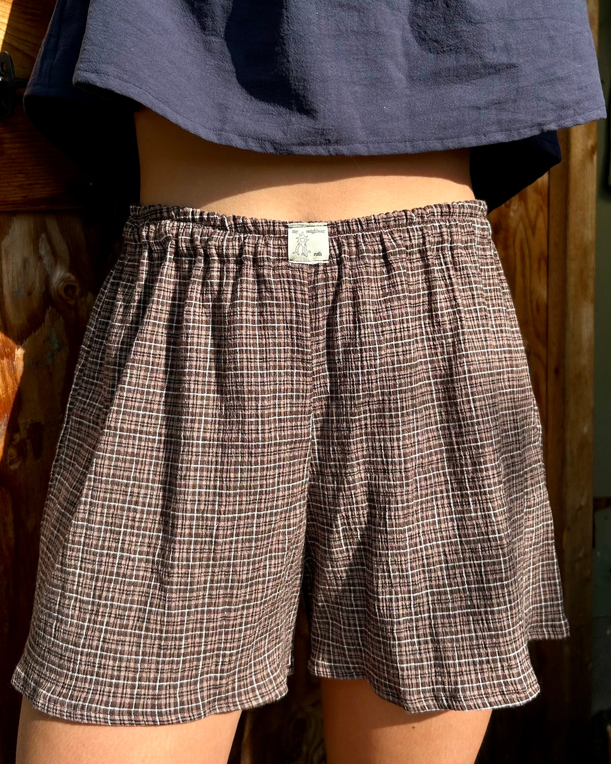 brown gingham seersucker boxer shorts