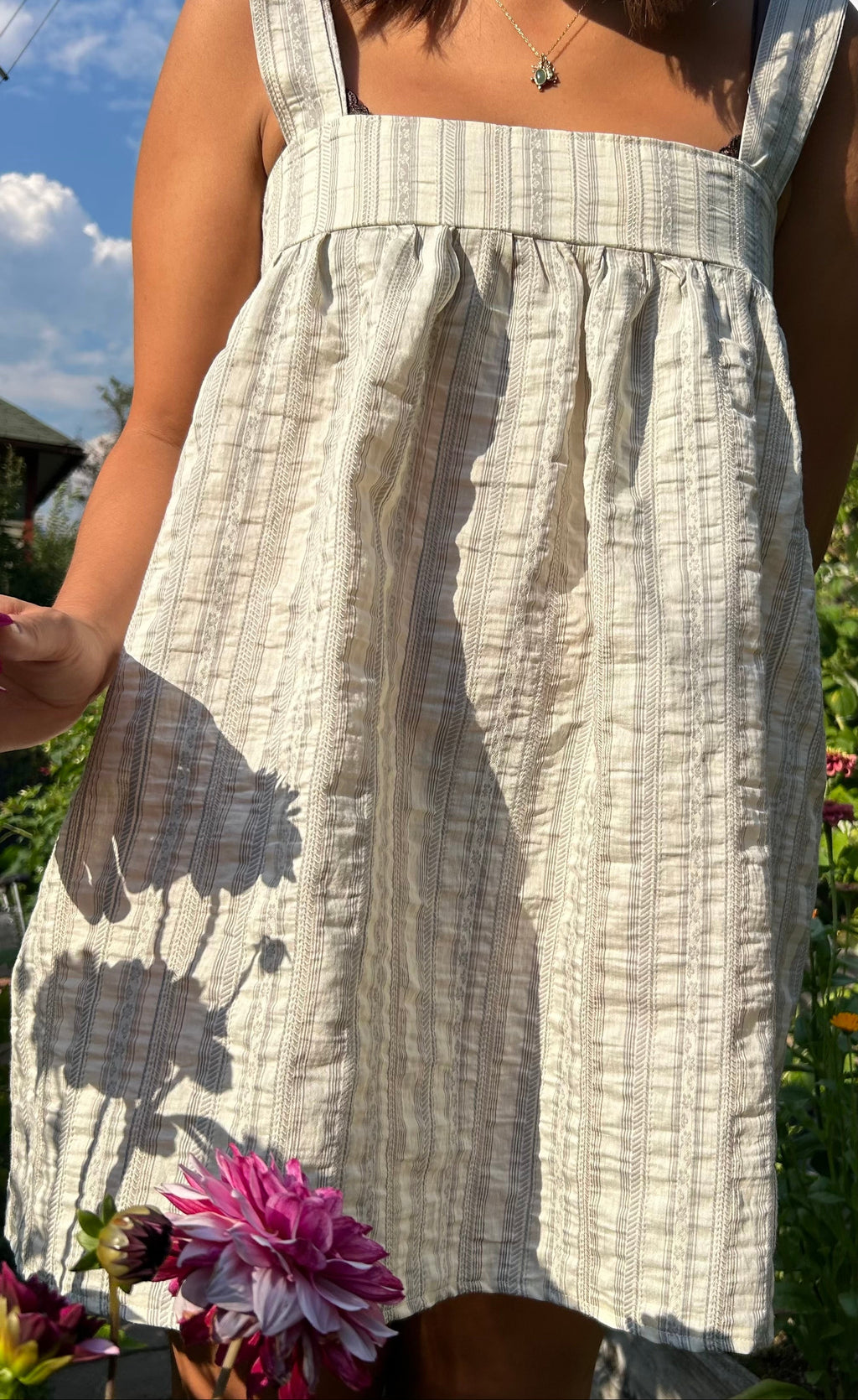 cream floral stripe babydoll dress