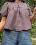 brown gingham seersucker patty pan blouse