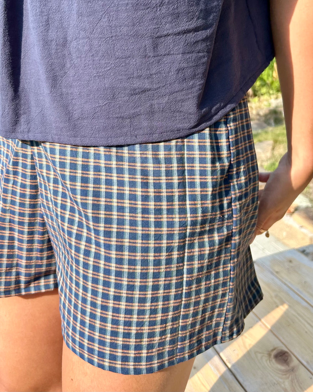 blue + orange plaid boxer shorts