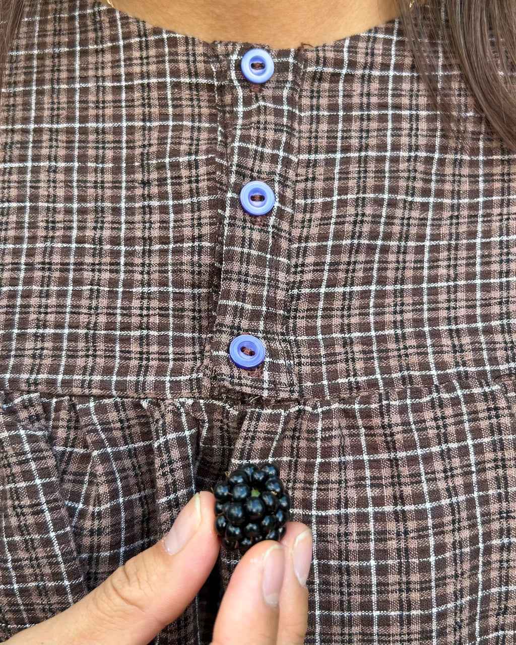 brown gingham seersucker patty pan blouse