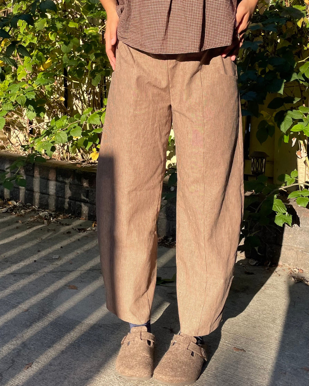 mocha pin stripe barrel pants
