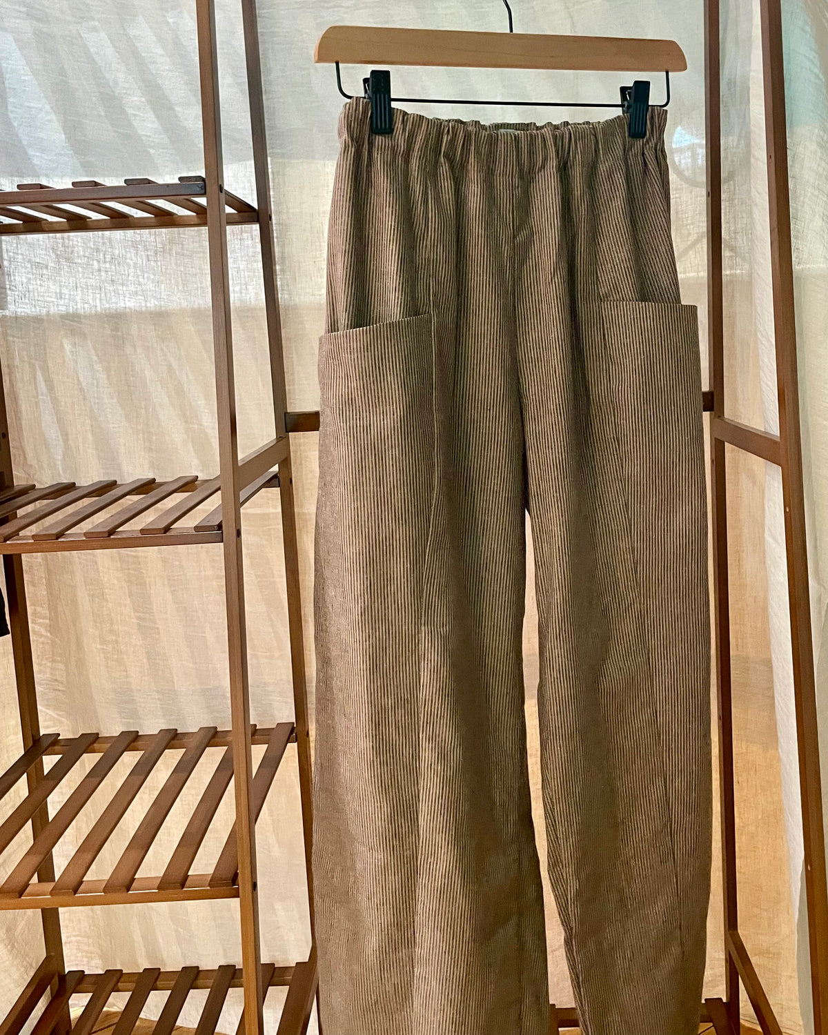 mocha pin stripe barrel pants