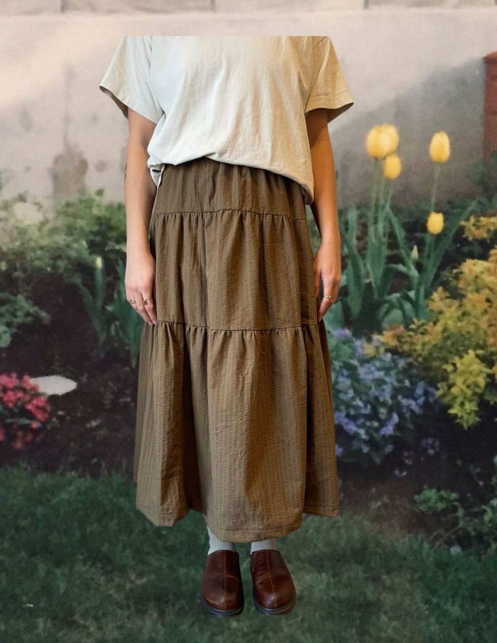 muddy brown cotton tiered skirt