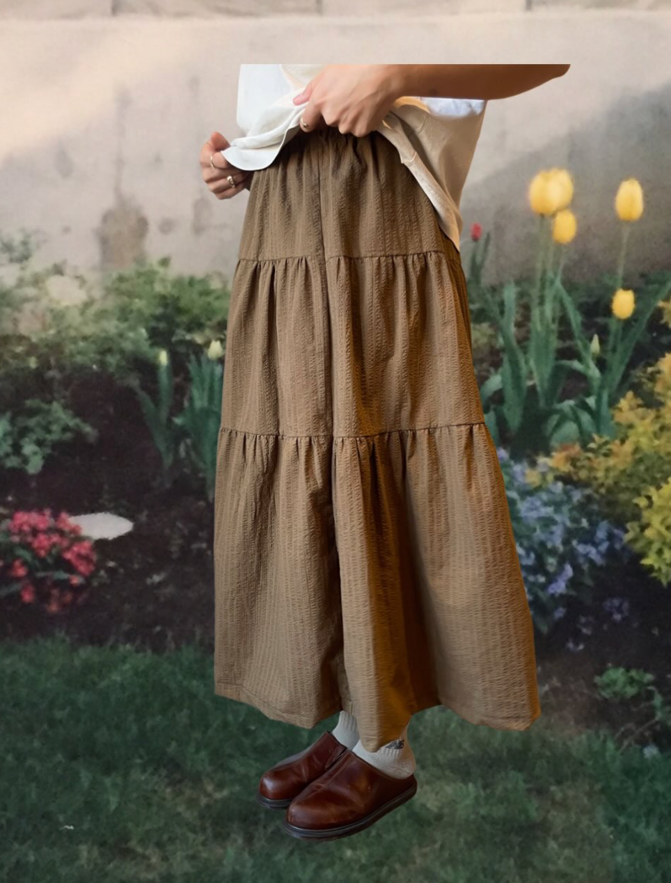 muddy brown cotton tiered skirt