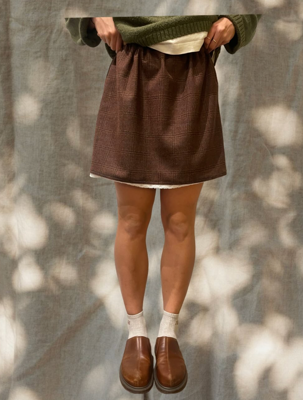 brown checkered wool skirt