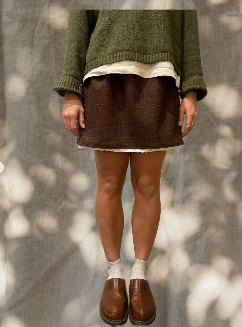 brown checkered wool skirt